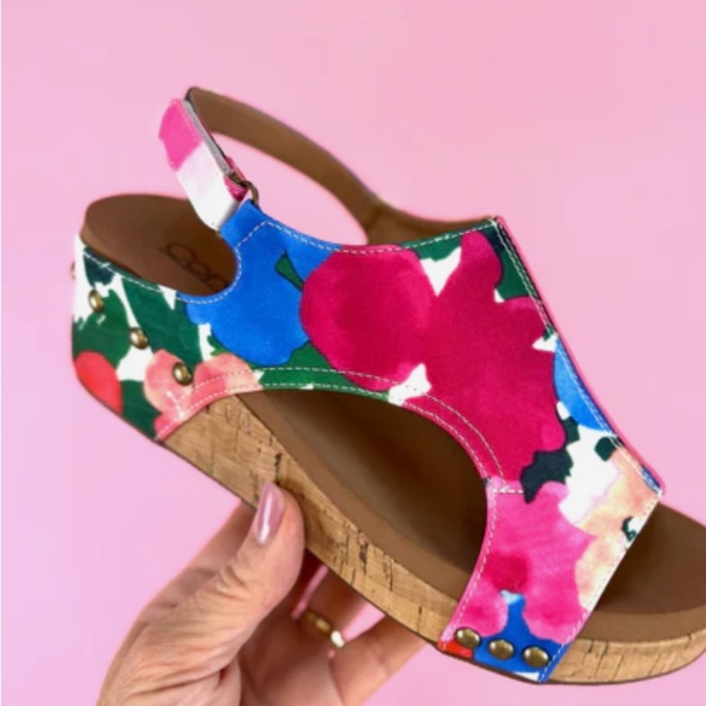 Corkys Carly Colorful “Flowers” Wedge Sandals